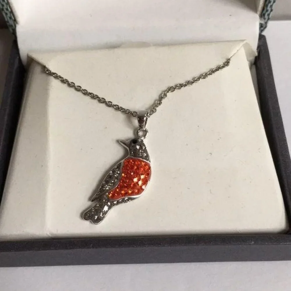 New Silver Red Bird Necklace